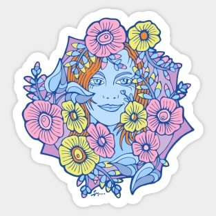 Pink and Yellow Blossoms and Blue Girl Sticker